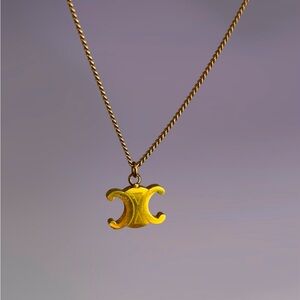 Brass Gold Mini Logo Necklace Vintage 16” Rolo Chain